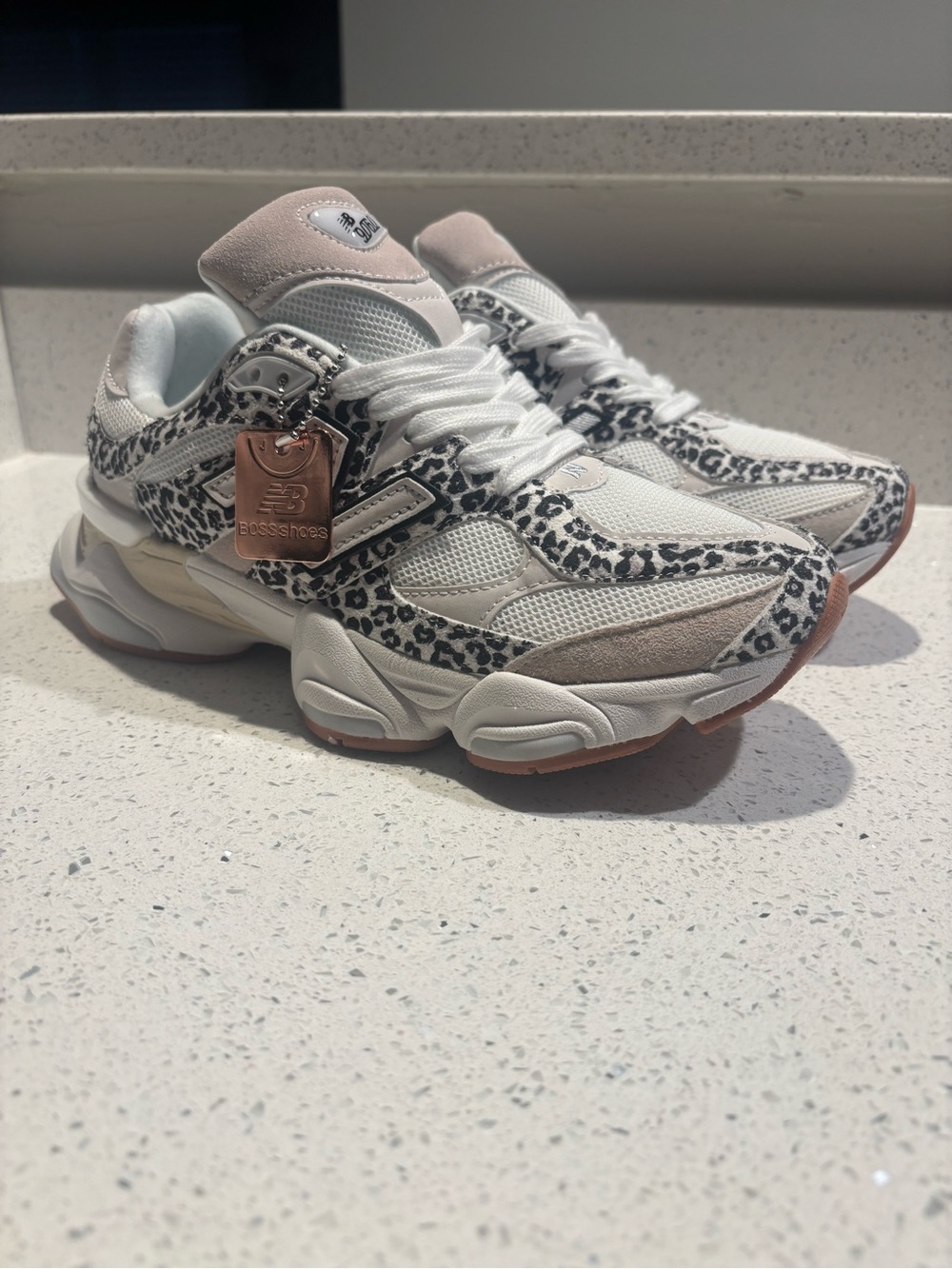 New Balance Women’s White and Beige Leopard-Print Sneakers - Picture 2 of 4